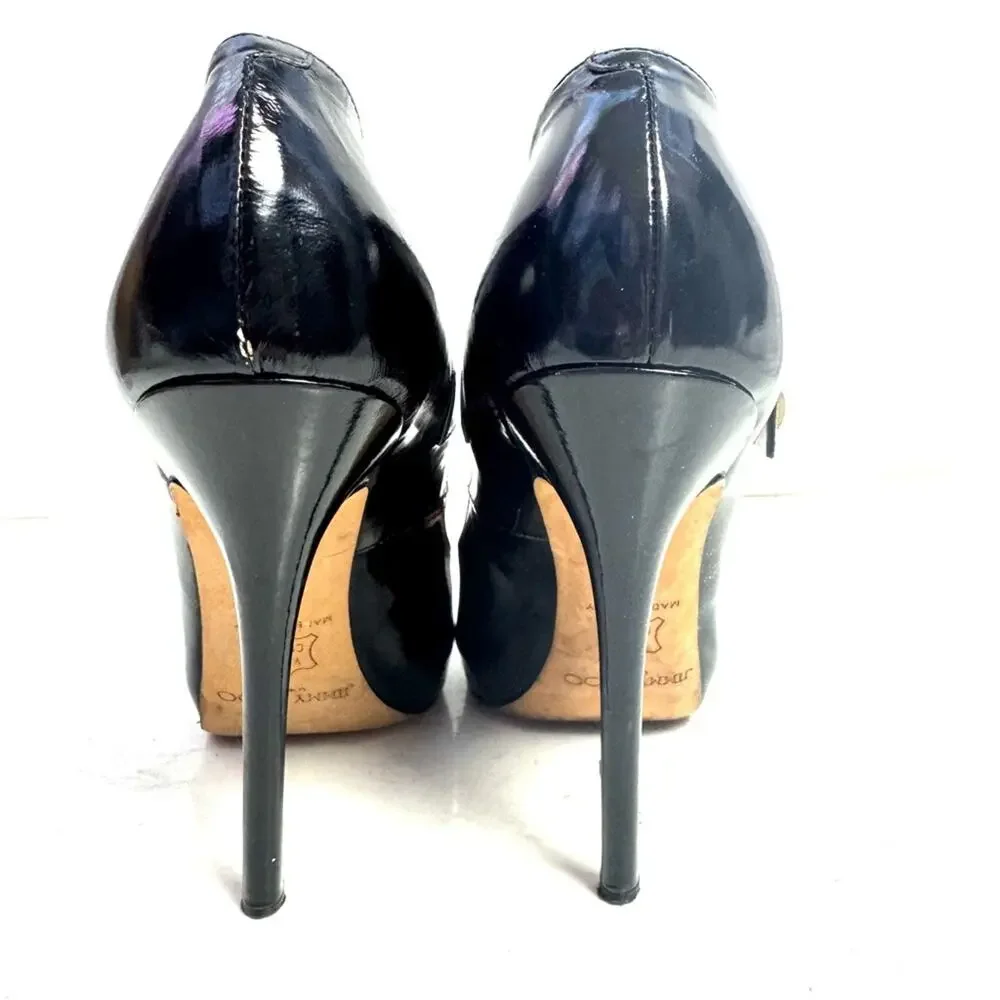 Jimmy Choo Black Patent Leather Pointed Toe Platform Stiletto Heels Size US 6